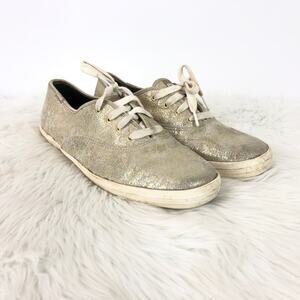 Keds 9 Womens Gold Metallic Lace-up Sneakers